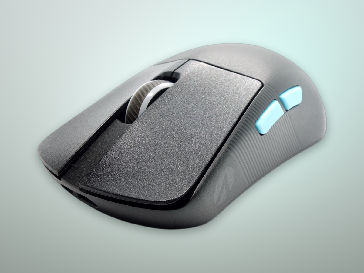 Mouse da gaming wireless ASUS ROG Harpe Ace Aim Lab Edition vista principale con design simmetrico bianco