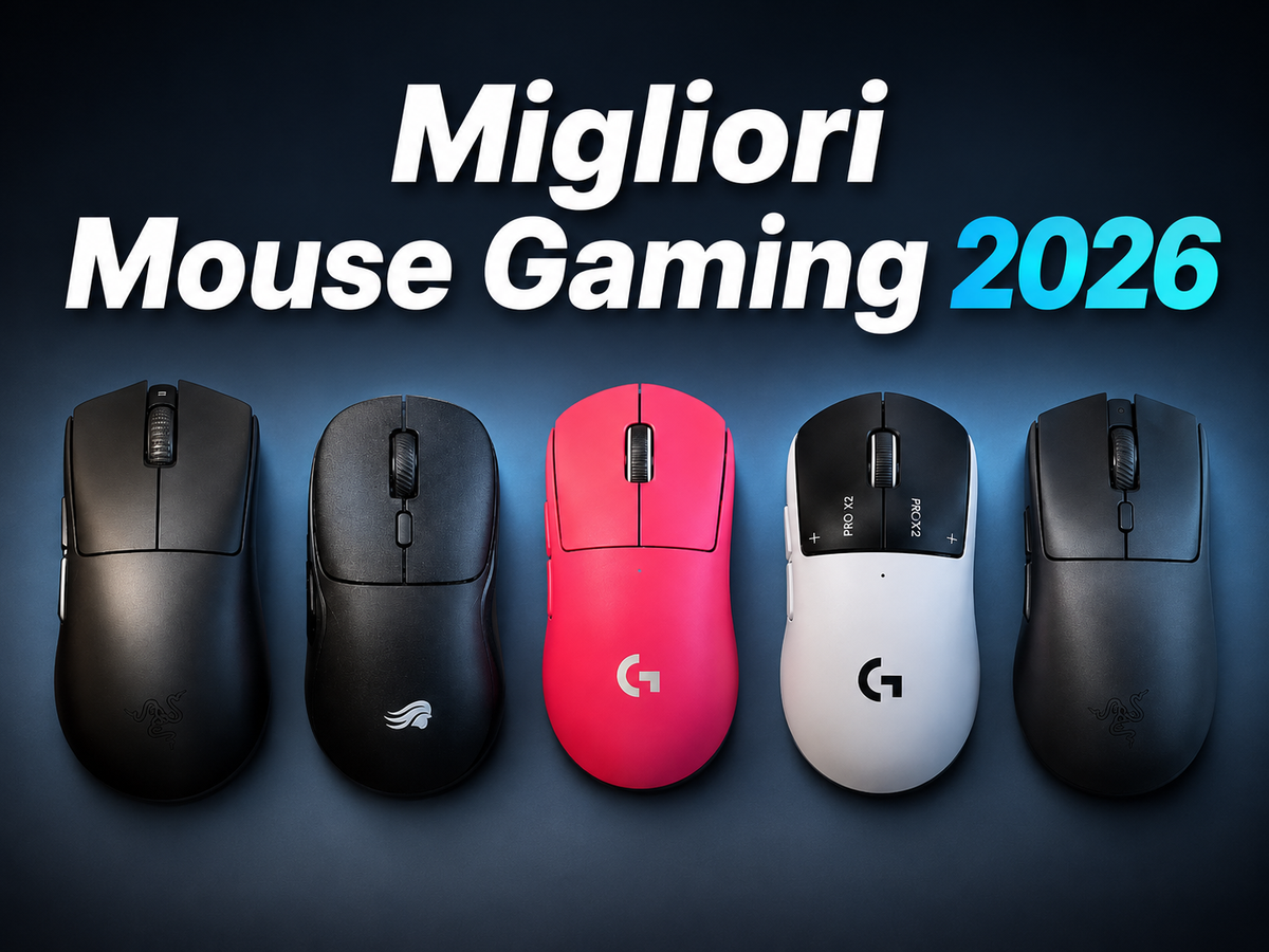 Cinque mouse gaming con titolo Migliori Mouse Gaming 2026